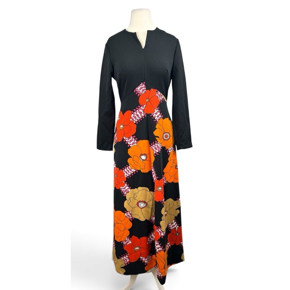 Sears Dresses & Skirts - Vintage 70s Sears Psychedelic Maxi Dress Small Medium Floral Black Red Orange